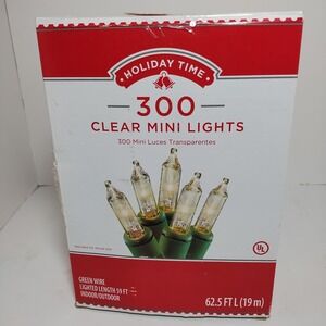Holiday Time 300 Clear Mini Lights Green‎ Wire 59 Ft Indoor Outdoor